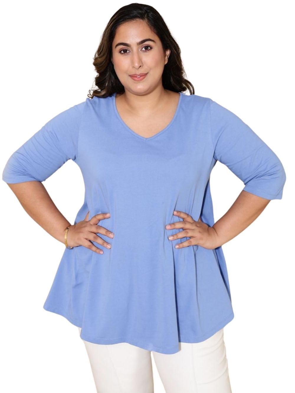Amydus Plus Size Cotton T-Shirt for Women | Sizes XL to 9XL | 100% Cotton | A-Line Fit | V-Neck | Complete Hip Coverage | Plus Size Tshirt for Women