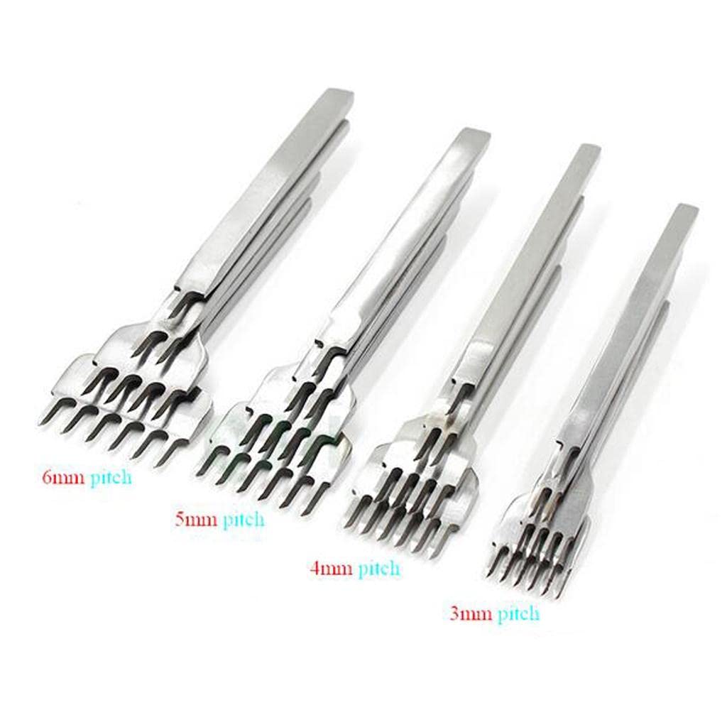UJEAVETTE Leather Craft Tools Diamond Hole Punch Stitching Chisel 4mm 4 Prong Silver 2