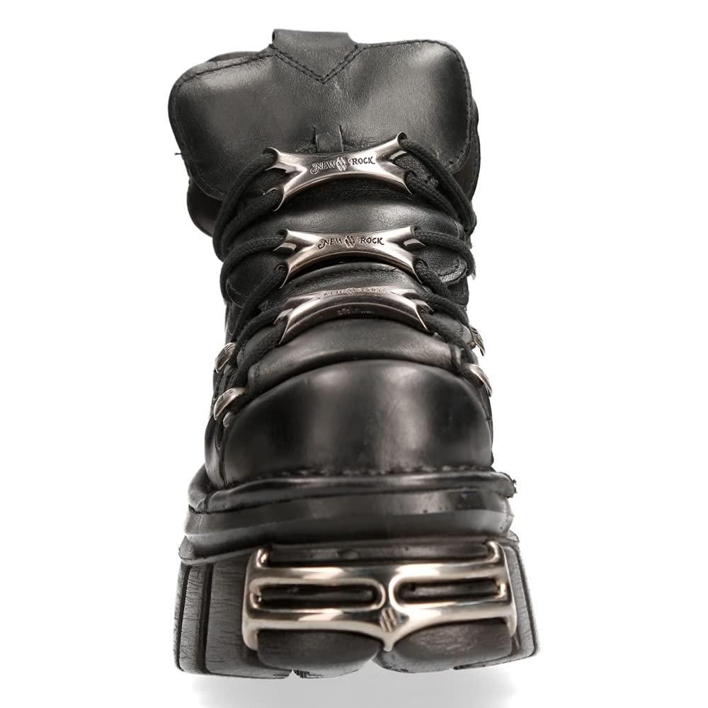 New Rock - Metallic Urban Black Shoes M.106-S112, Scarpe da uomo nere con piattaforma e decorazioni metalliche