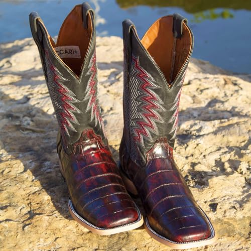 Image of Vaccari Men's Navarro Genuine Alligator Tail Leather Broad Square Toe Cowboy Boots
