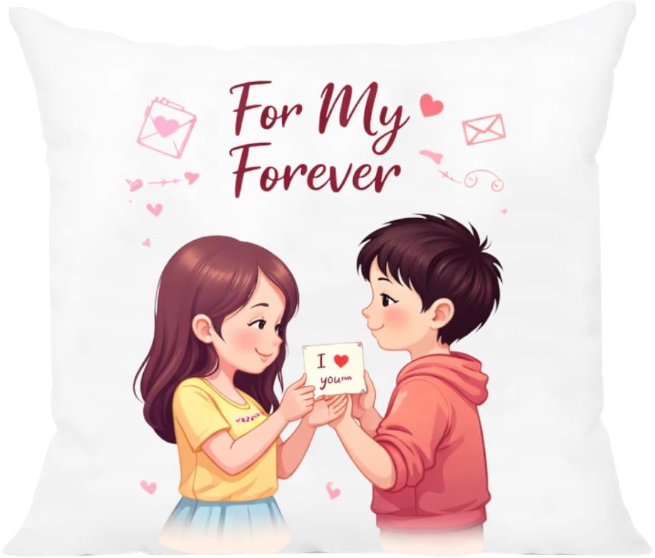 Image of Premium Throw Pillow Cushion | Romantic Love Gift for Wife, Husband, Girlfriend & Boyfriend | Anniversary, Birthday & Valentine's Day | 16x16 inch with Premium Filler - Forever Love