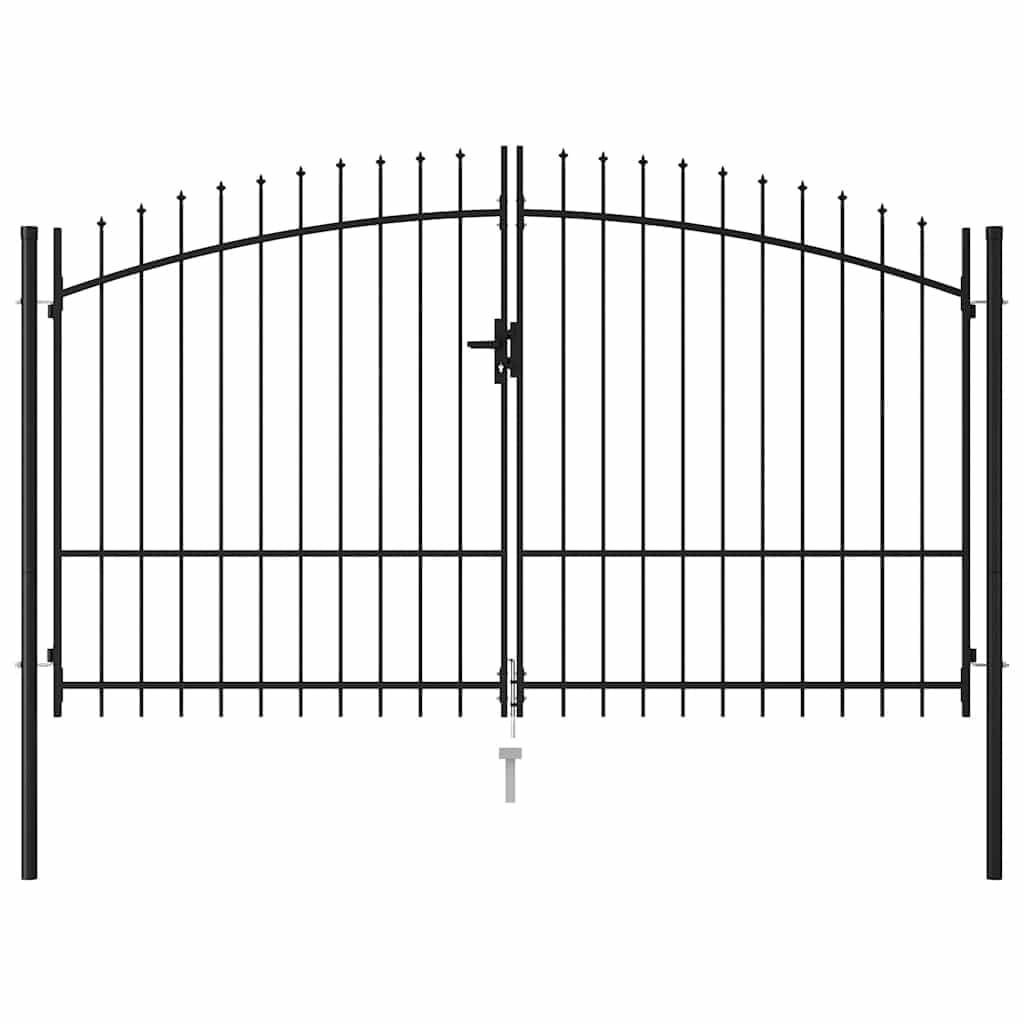 vidaXL Cancela de valla doble puerta con puntas acero negro 3x1,75 m