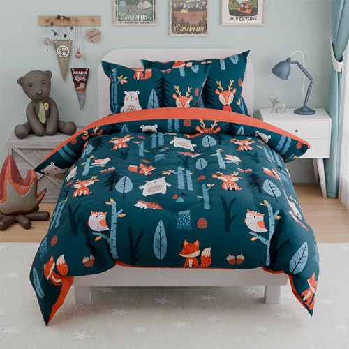 Image of Woodland Animal Kids Bedding Set for Boys, Ultra Soft Microfiber Comforter Set Full Size 4-Pieces, Comforters Bed Sets for Kid Tween Teen Bedroom Decor