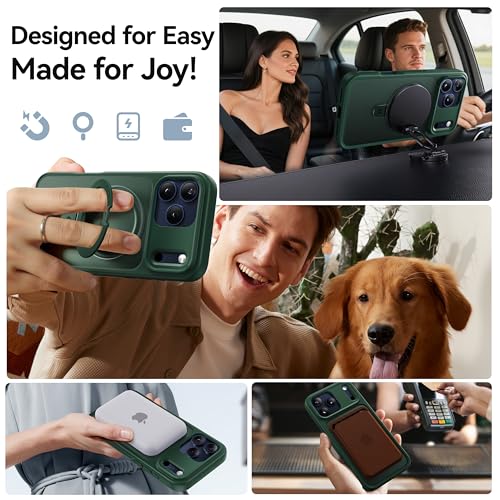 Image of CASEKOO Ultra-Magnetic Stand for iPhone 17 Pro Max Case, Shockproof, Green | [Military Drop Protection] [Compatible with MagSafe] Translucent Matte for iPhone 17 Pro Max Phone Case with Ring Holder 6.9 inch