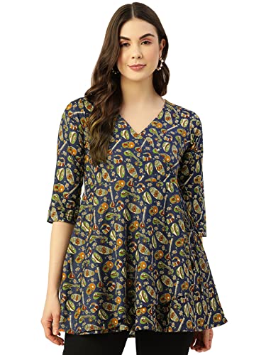 Image of feranoid Floral Print Angrakha 3 Sleeves Flared Kurti