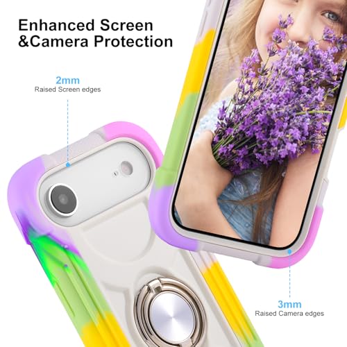 Image of MARKILL Compatible with iPhone with Built-in 360Rotating Ring Stand, Military Grade Drop Protection Full Body Rugged Heavy Duty Case Durable Cover (Rainbow White, iPhone Air)