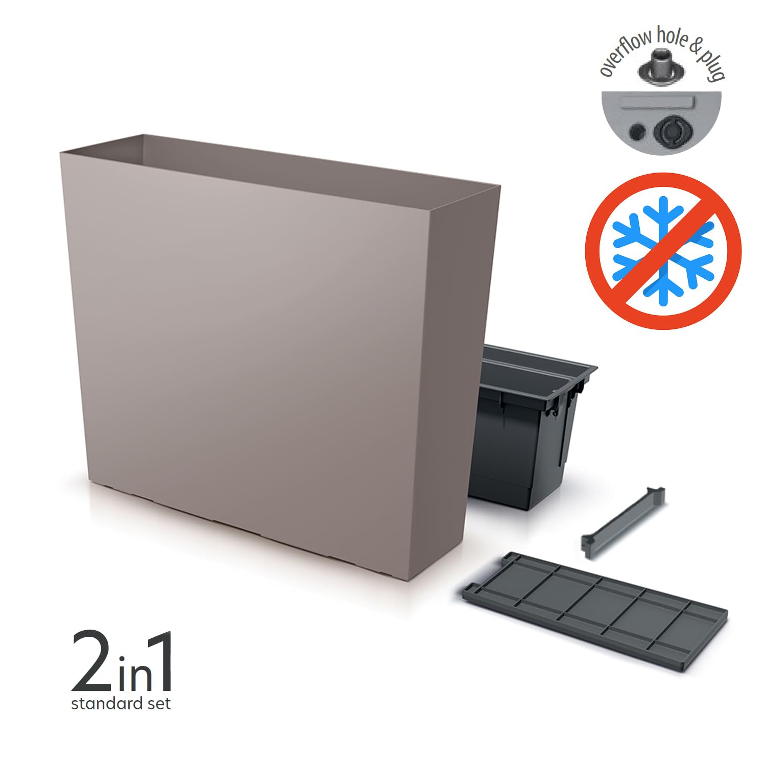 IMJ-Global Vaso per Fiori Piante Rettangolare Urbi Case T In Plastica 58x18x49,8cm Da Interno Esterno Mocca 44 Litri Design Moderno
