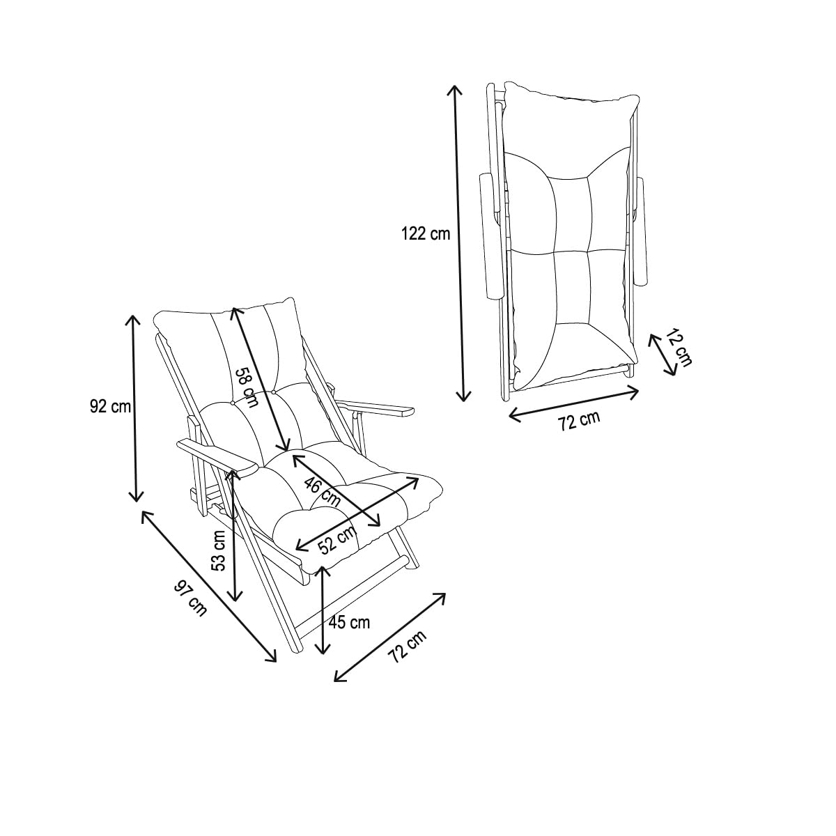 Liberoshopping Silla plegable de madera con cojín acolchado y chasis blanco, reclinable en 3 posiciones, ideal para jardín, terraza o balcón (vinaccio)