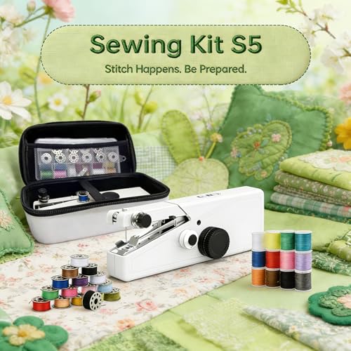 Image of Handheld Sewing Machine For Beginners, Mini Sewing Machine Portable, Easy To Use & Includes Sewing Kit, DIY Projects at Home or on the Go, Sewing Machine for Adults and Beginners.White