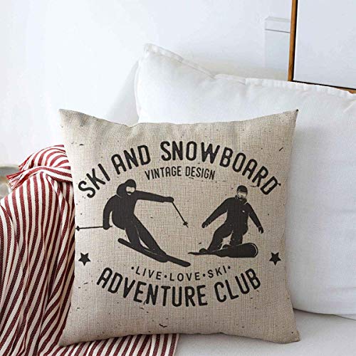 Throw Pillows Cover 16 x 16 Inches Action Ski Snowboard Club Silhouette Sports...