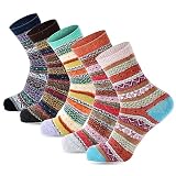 besky Wool Crew Socks, Fair Isle Pattern, Multicolor, Cotton Blend, Reinforced Comfort Design Winter Socks for Womens