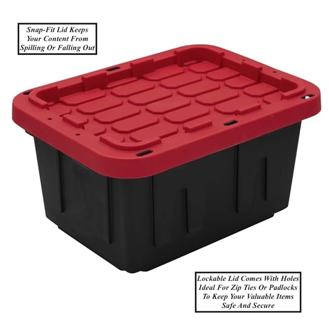 Set Of 4 5-Gallon Snap Lid Plastic Storage Bin Storage Container Storage Box Stackable Design Tough Recycle Plastic Construction Lockable With Holes For Zip Ties Or Padlocks