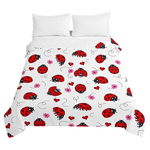 Oduo Colcha Bouti Cama 90/150, 3D Mariquita Cubrecama Multiusos Cover