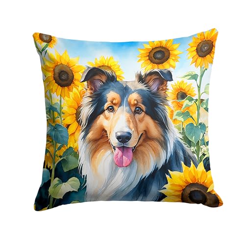 Caroline's Treasures in Sunflowers Throw Pillow, 14Hx14W, Collie 6061