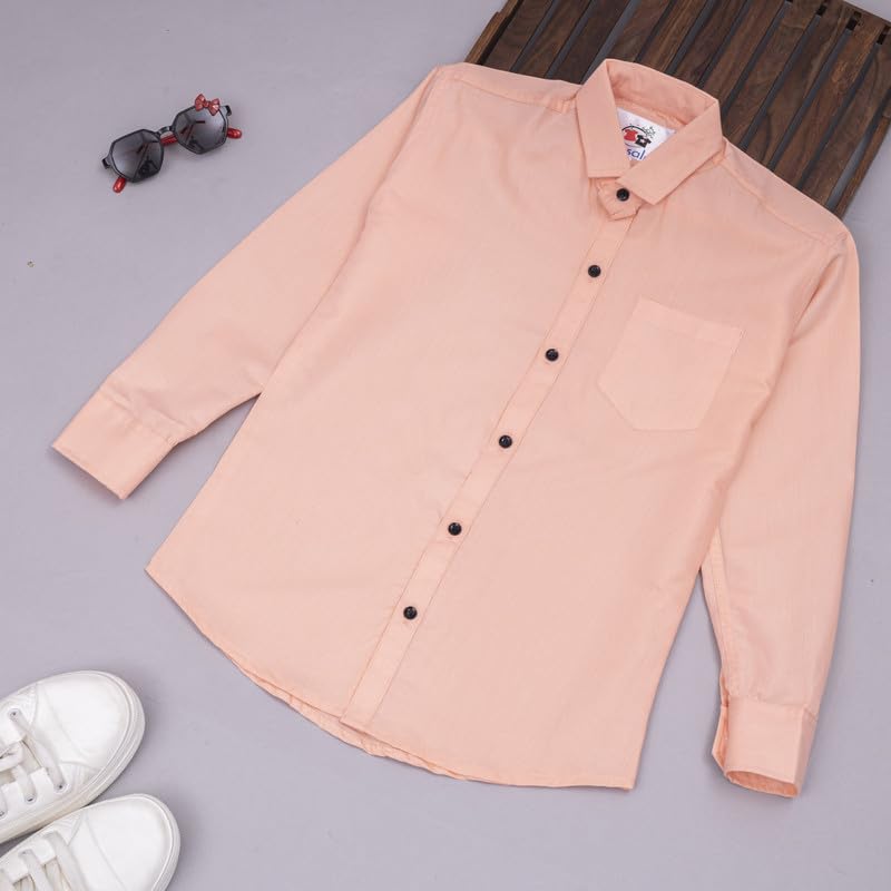 Image of Boy's Kids Regular Fit Solid Pattern Cotton Shirt with Pocket Collared Neck Long Sleeve Button Down Closure Type and Standard Length | Boys Cotton T-Shirts Set | Shirt for Boy