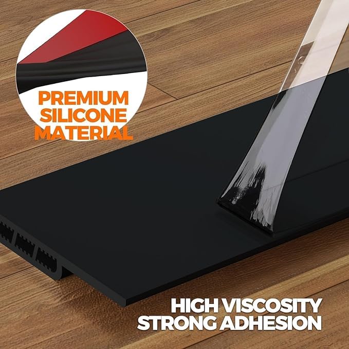 Image of Silicone Self-Adhesive Door and Window Shield Tape - Bottom Sealing Strip for Home Weather Stripping, Air Gap, Sound and Dust Proof Seal (Black)