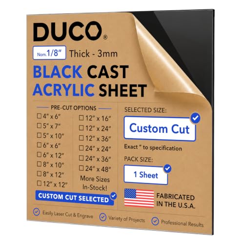 Duco 1/8" Black Cast Acrylic Sheet, Custom Plexiglass Sheet, 1 Pack