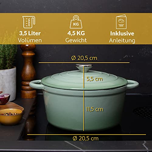 Chefarone Gusseisen Topf 24 cm 3,5 L Emailliert Cocotte Bräter - Grün – Ansicht 4