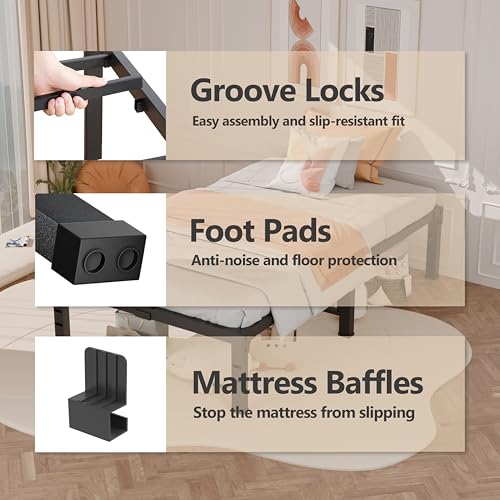 Image of FUIOBYVV Twin Bed Frames, 14 Inch Heavy Duty Metal Platform Bed Frame Twin Size Support Up to 3500 lbs, No Box Spring Needed, No Shaking, Steel Slat Support, Noise Free, Easy Assembly