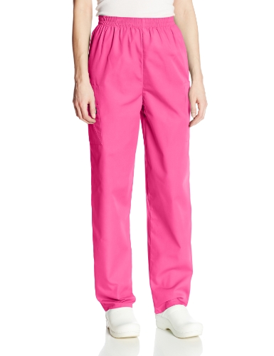 Cherokee Women's Workwear Elastic Waist Cargo Scrubs Pant, Shocking Pink, Medium Petite