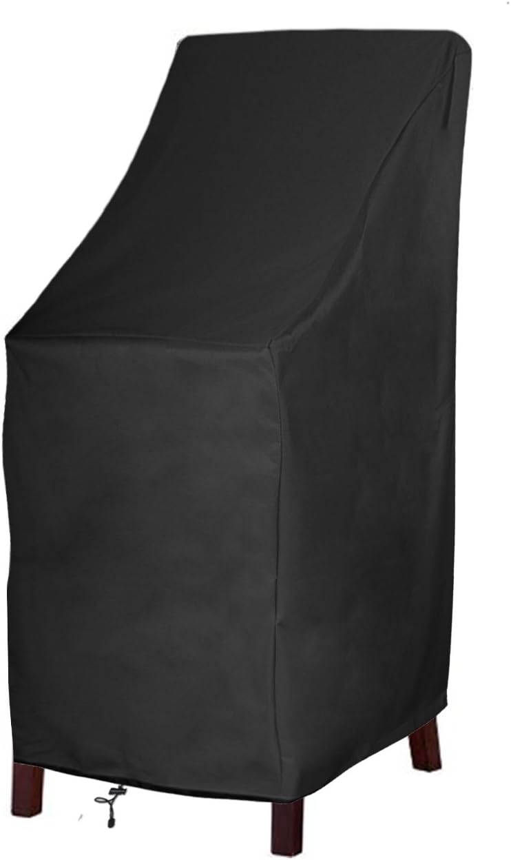High Back Patio Chair Covers Waterproof Heavy Duty Stackable Outdoor Bar Stool Cover Black Patio Furniture Covers Outside Lounge Deep Seat Covers, Large Tall Lawn Chair Covers, High Back-1 Pack, Black