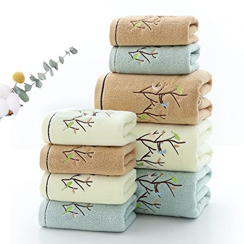 Pidada Hand Towels Set Of 2 Embroidered Bird Tree Pattern 100% Cotton Absorbent Soft Decorative Towel For Bathroom 13.8 X 29.5 Inch (Aqua Green) #TOP6