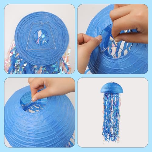 Image of 6pcs Mermaid Birthday Decoration, Jellyfish Paper Lamp, 10 Inch Pink Purple Blue Pink Pendant Lamp, Mermaid Baby Bath Theme, Under The Ocean Birthday Party Decoration, KSUS-34