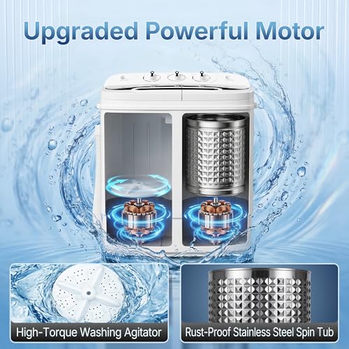 SUPER DEAL Compact Mini Twin Tub Washing Machine 13lbs Capacity Portable Washer Wash and Spin Cycle Combo, Built-in Gravity Drain for Camping, Apartments, Dorms, College, RV’s and Small Spaces