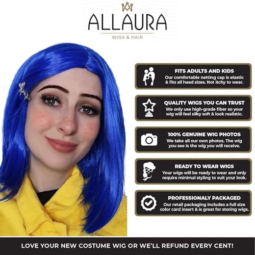Image of ALLAURA Blue Bob Coraline Wig Adult for Women - Cosplay Hair with Dragonfly Hairclip, Fits All - Compatible with Blue Coraline Wig