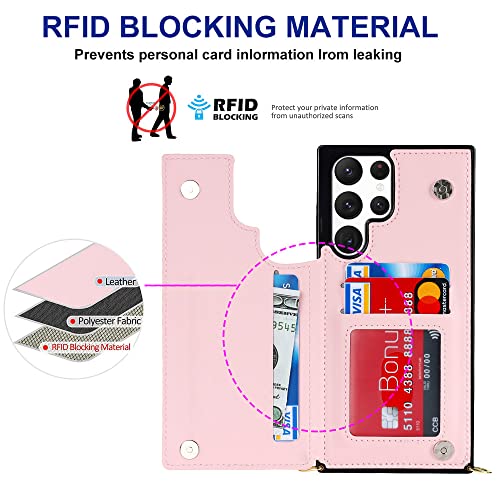 Coque cordon Samsung Note 20 Ultra cuir rose avec porte-carte - 2