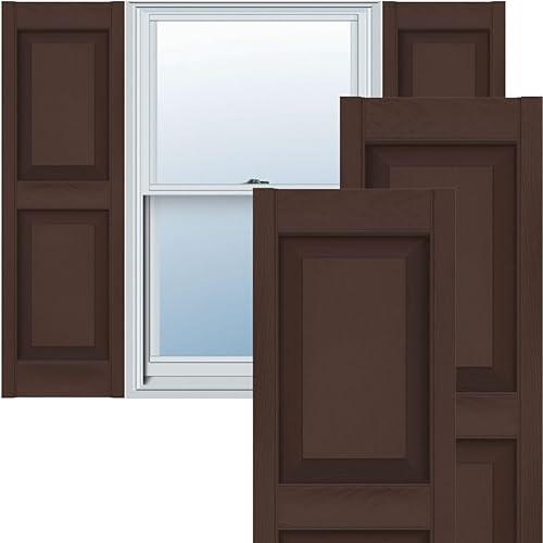 Ekena Millwork Lifetime Vinyl LP2S12X07100FB Standard Two Equal Panel Vinyls, Raised Panel Vinyl Shutters, w/Installation Shutter-Lok's & Matching Screws (Per Pair), 12"W x 71"H, Federal Brown