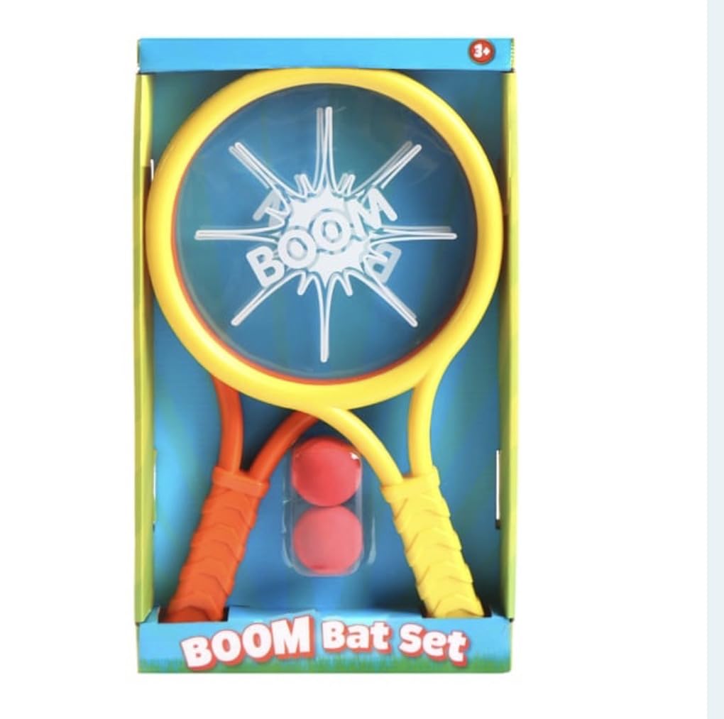 New||Boom Bat Set, 2 Rackets with 2 Sponge Balls, Indoor and Outdoor Play, for Ages 3 and Above||