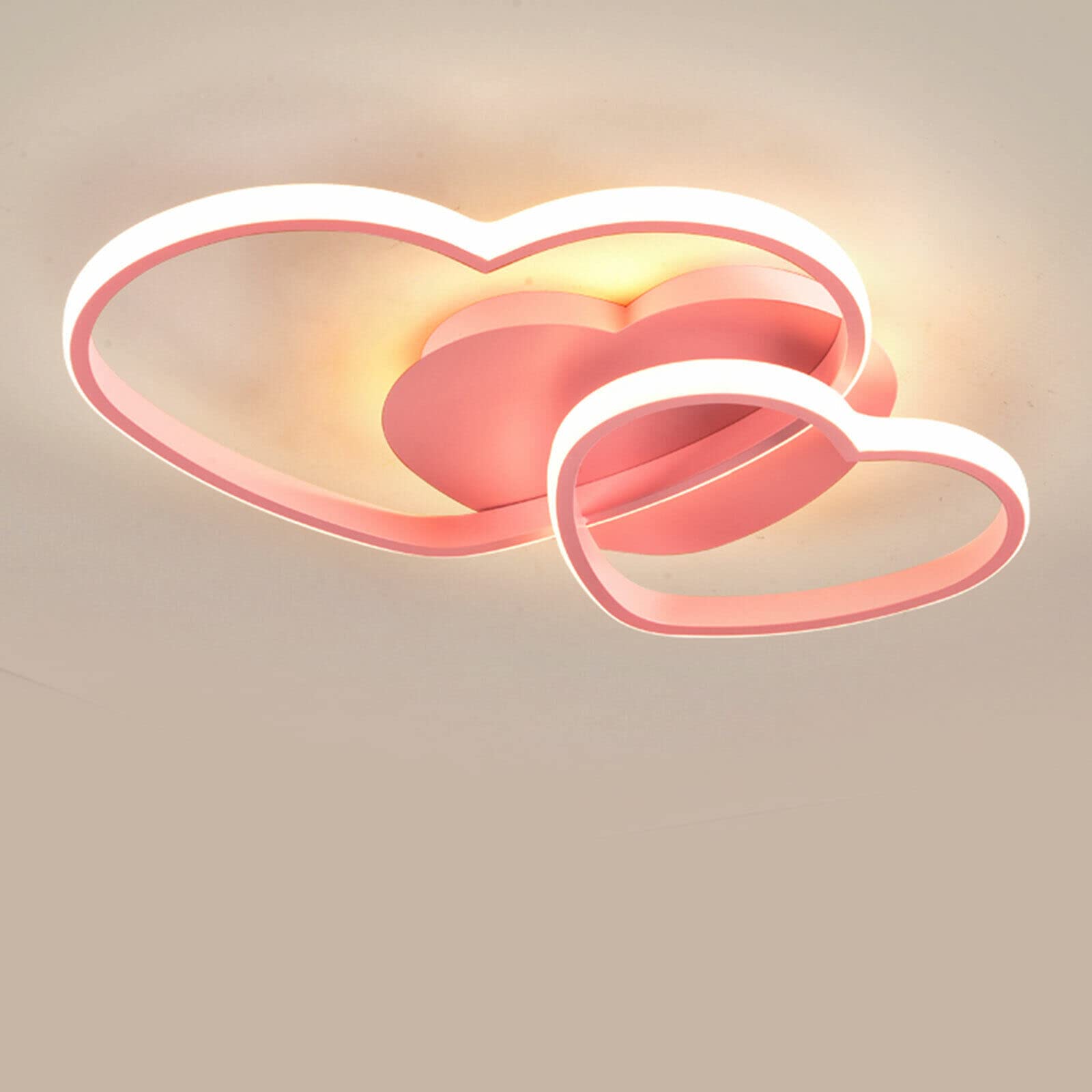 LED Deckenlampe, 42W Herz Deckenleuchte dimmbar mit Fernbedienung, 3500-6500k Kinder Deckenlampe, Für Kinderzimmer Jungenzimmer Mädchenzimmer, Rosa
