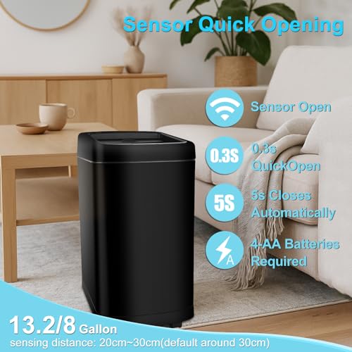 Caneca de Basura Automática con Sensor y Ruedas Negra 13 Gal miniatura 3