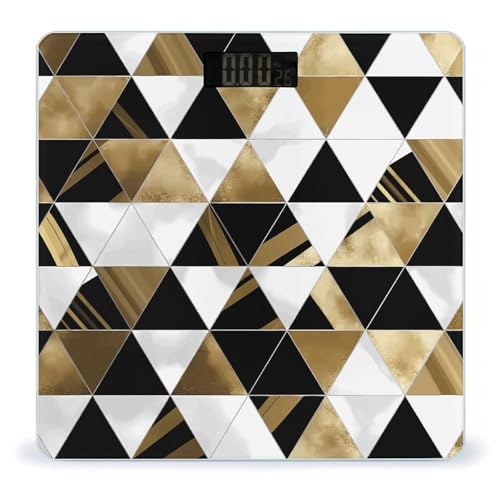 Báscula Digital de Baño Moderno Triángulos Negro Blanco Dorado miniatura 1