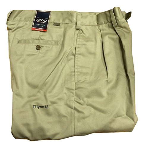 IZOD Double Pleated Wrinkle Free Twill Pants Khaki 216800 bin 158 36x342