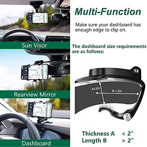 Car Phone Mount, Rotating Dashboard Clip Cell Phone Holder, 360-Degree Rotation Mobile Clip Stand for 4 to 7 inches Smartphones