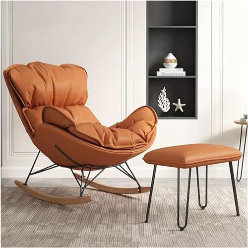 Image of LICOME Modern Rocking Chair Living Room Accent Chair Glider Rocker Armchair Single Sofa Chair with Ottoman,Upholstered Relax Velvet Lounge Chair with Thick Cushion(Orange)