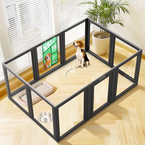 Image of FXW AuraSpace Acrylic Indoor Dog Playpen for Medium Dogs, 35 Inch, 10 Panels, Black