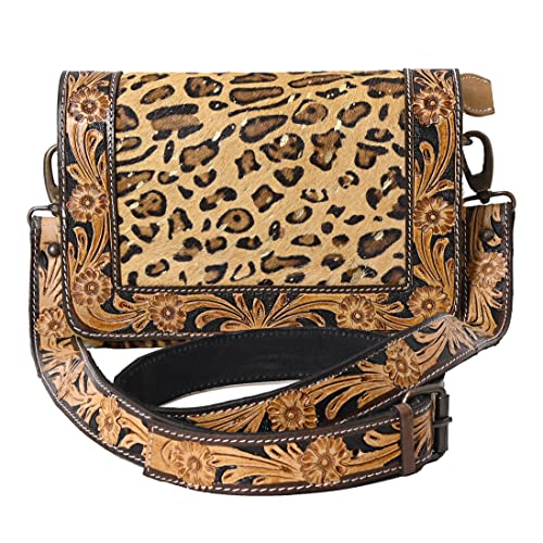 Hantooled Women’s Leather Leopard Clutch Shoulder Cross body Fur HandBags Ethnic Customs Leather Purse Classic Bag