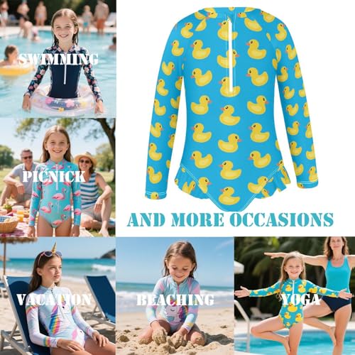Image of Girls One Piece Swimsuits Long Sleeve Rash Guard Bathing Suit Rash Guard Quick Dry UPF 50+ Swimwear for Kids 3-12