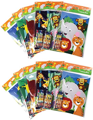 Tinymills Safari Zoo Animals Coloring Book For Kids Party Favor Set With 12 Coloring Books And 48 Crayons Fun Jungle Book Animals Birthday Party Supplies Zoo Party Favor Bag Fillers #TOP2