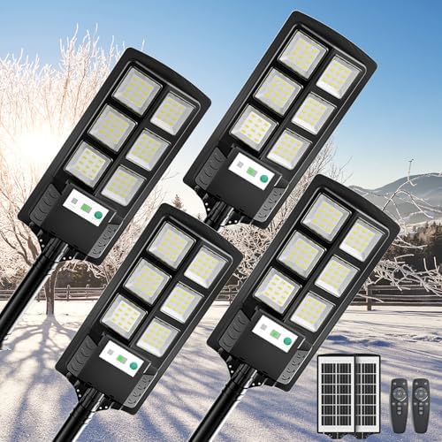 Outdoor Solar Lights, LED Street Outside Flood Powered Lighting with Dusk to Dawn Motion Sensor Waterproof, Bright Wall Patio Flag Lights for Garden Yard (4 Pack)