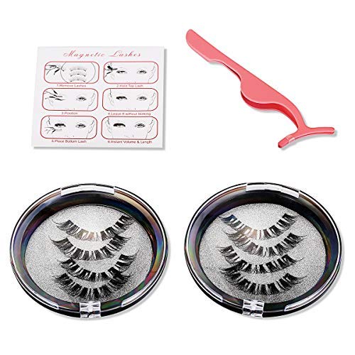 Magnetic Eyelashes, Day to Night Eyelash Kit, Reusable Silk False Lashes, Ultra Thin Magnet, Light weight & Easy to Wear, Best 3D Reusable Eyelashes with Applicator, 8 pac with Tweezers