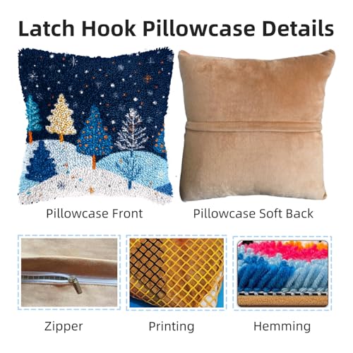 Image of DIY Latch Hook Pillow Kits for Adults Merry Christmas Winter Snow Pine Tree Pillow Cover Printed Pillowcase Crochet Yarns Hooking Handmade Cushion for Home Sofa Decoration 17x17inch(5)