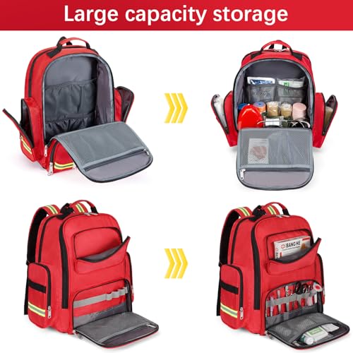 Image of Gatycallaty First Aid Backpack Medical Emt First Responder Bag Empty Ems Emergency Home Health Hiking Trauma Travel Camping (Red, Large)