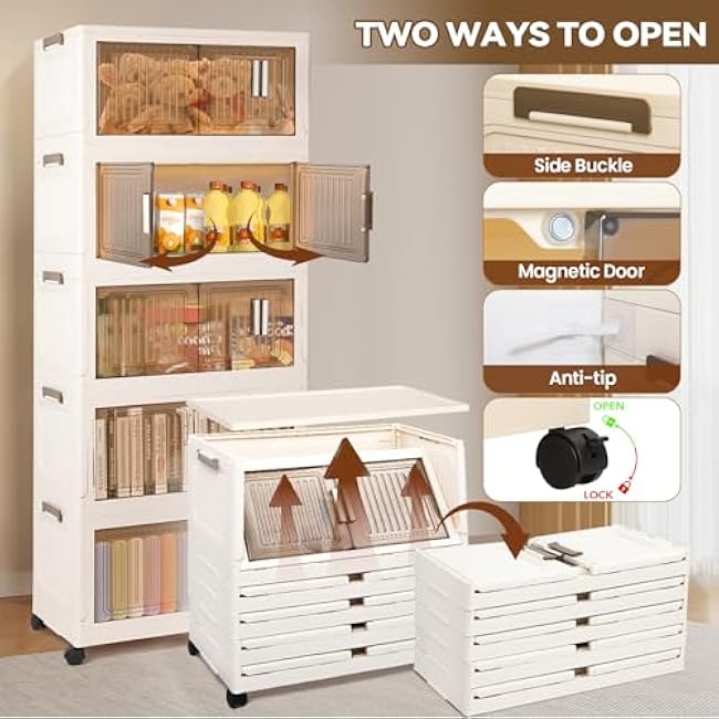 5 Packs 330QT Stackable storage bins with Lids, 82.5 Gal Plastic Storage Bins With Lids with wheels, Collapsible Storage Box with Lid,Closet Organizers and Storage for Home, Dorm, Office,Outdoor