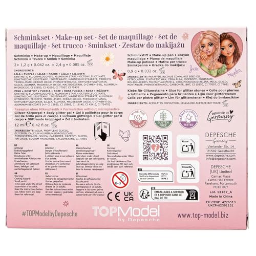 Depesche TOPModel Summer Feeling 13167 Makeup Set, Purple and Pink, Includes Makeup Pen, Glitter Gel, Decorative Stones and More with Brush and Applicator image 5