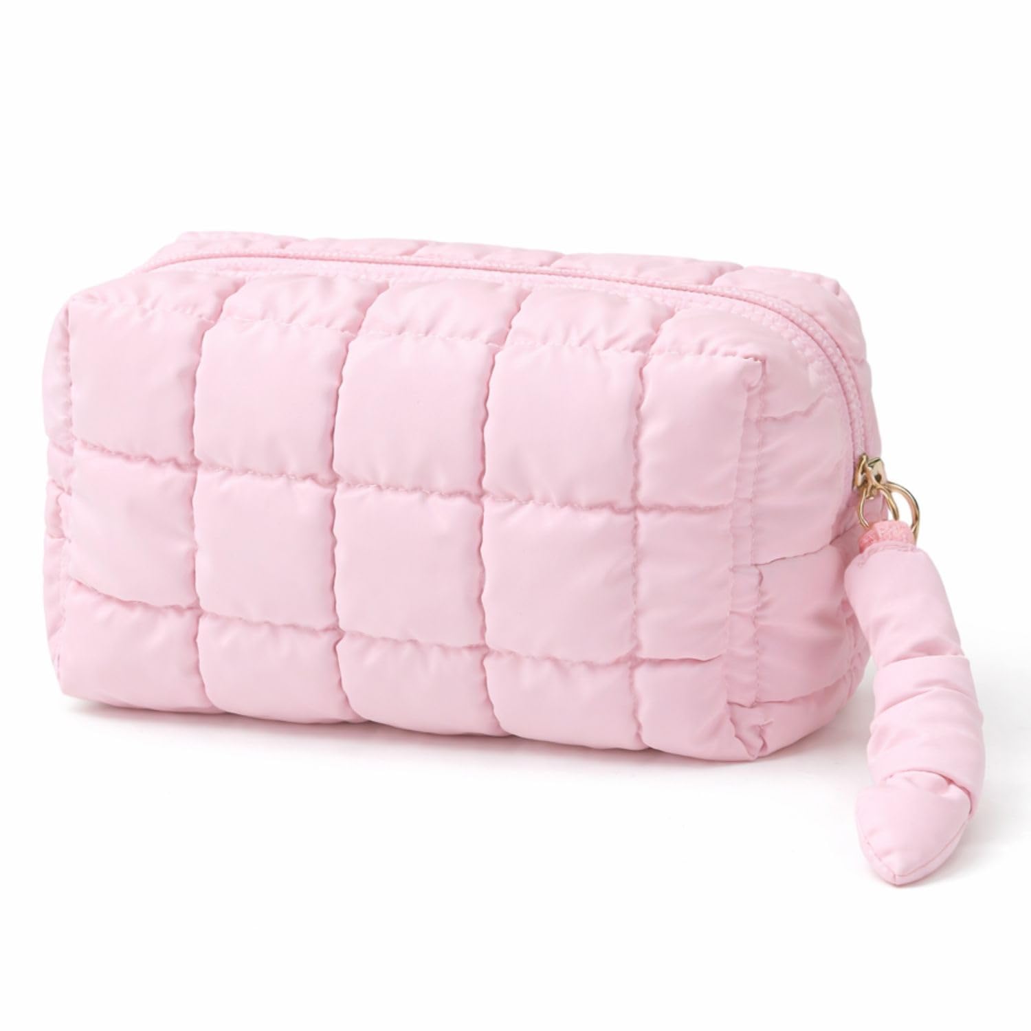 Premium Quilted Cosmetic Bag for Women | Travel Makeup Organizer Pouch | Large Capacity Vanity & Toiletry Storage Bag with Zipper (Light Pink)-picture-14