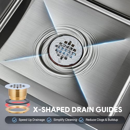 Image of WILPREP Commercial Mop Sink, 19x16x8 Inch 304 Stainless Steel Utility Sink with Strainer & X-Shaped Floor Guides for Kitchen Laundry Garage Pet Salon